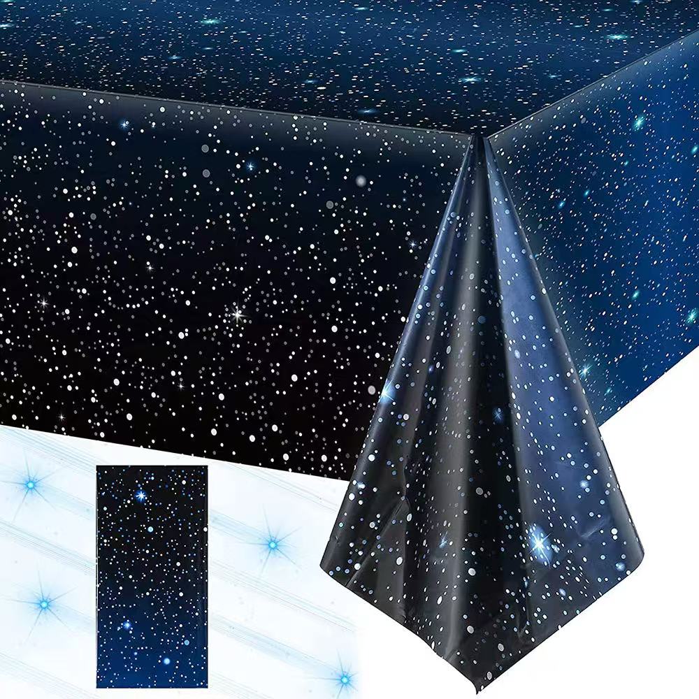 Table Cloth Disposable - 使い捨て星空テーマテーブルクロス大人子供誕生日パーティー装飾星空川スター宇宙パーティーテーブルクロス