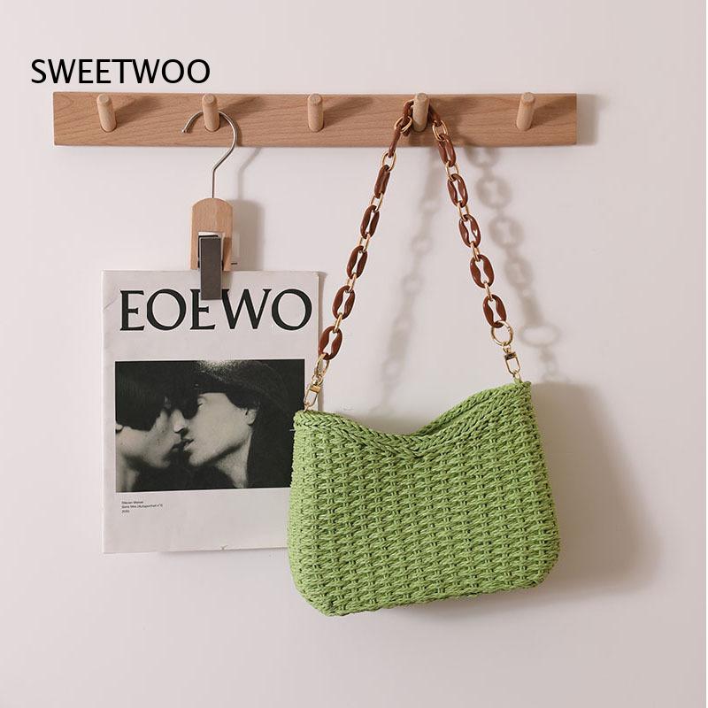 Paper Straw Color - ソリッドカラー中空織りわらショルダーバッグ脇の下ハンドバッグマルチカラー軽量ビーチクロスボディバッグ女性の夏用