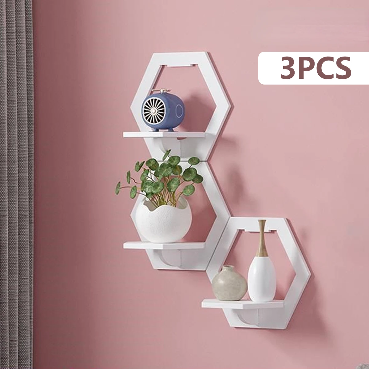 Flower Wall Panel - 六角形の壁の棚,パンチなし,ベッドサイドテーブル,壁掛けスタンド,オーガナイザー,フラワーポットホルダー,テレビの背景,家の装飾,3個