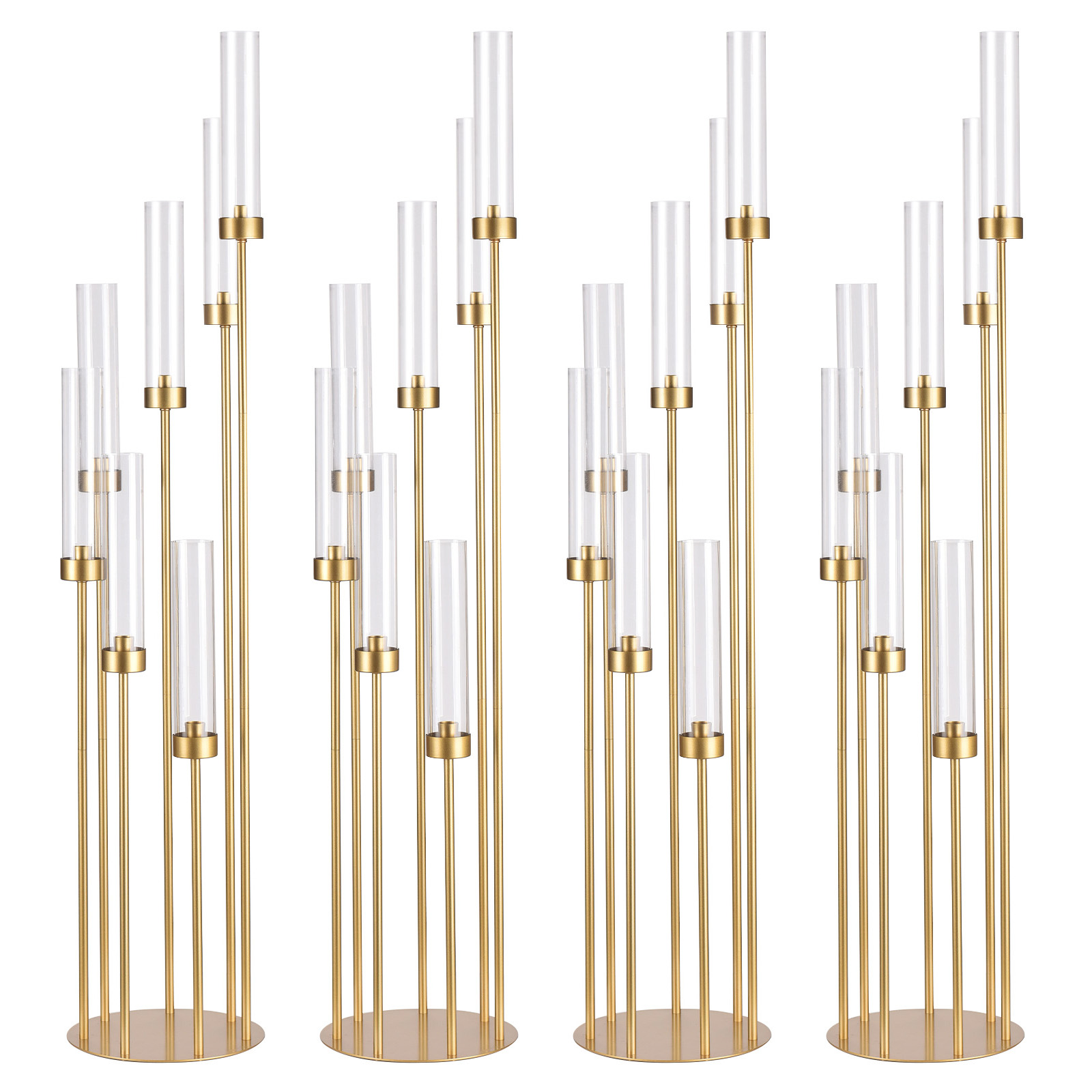Centerpiece Stick - 4セット7アームゴールドフロアキャンドルスタンド、高さ48インチ、ウェディングセンターピース、取り外し可能なアクリルランプシェード付きメタルキャンドルホルダー
