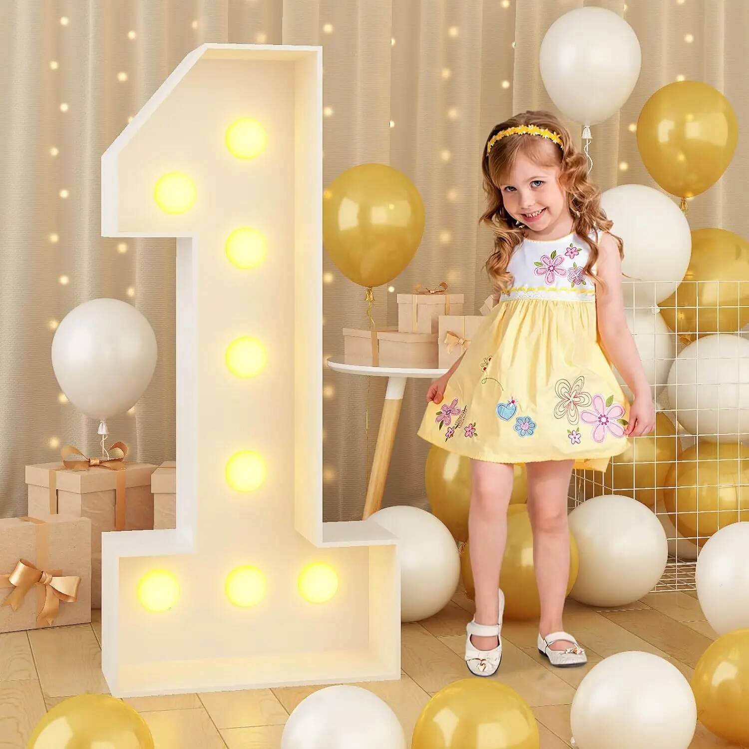 Led Balloon Light - 巨大な数字LEDライト 子供の誕生日パーティー 結婚記念日デコレーション DIYフレーム マーキーナンバー KTボード