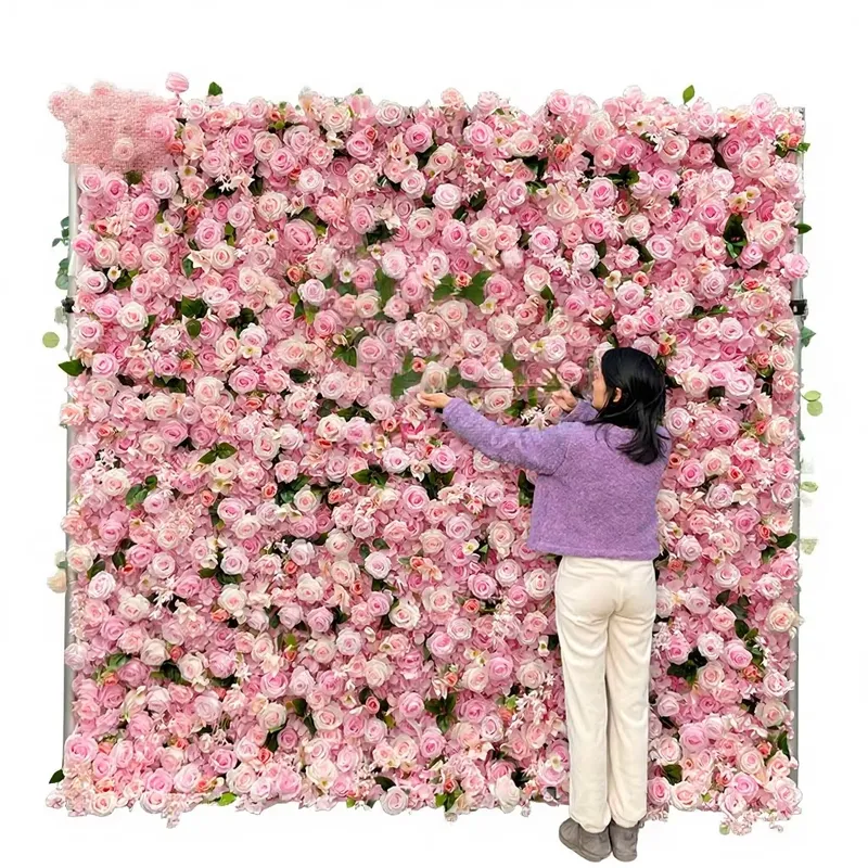 Flower Wall Panel - サンウェディングシルク人工花壁カスタムウェディング背景3Dローズパネル クリスマス＆ハロウィン用