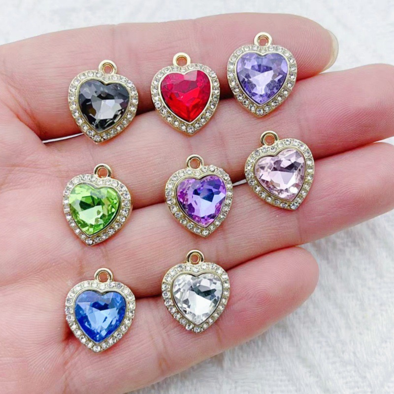 Event Party - 10個のハート型のカラフルな宝石が象嵌されたペンダント、新鮮なスタイルのDIYジュエリー、ブレスレット、ネックレス、イヤリング作成用アクセサリー