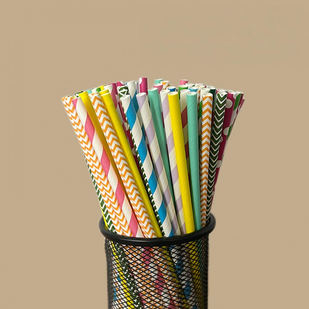 Paper Straw Color - 100本 カラフルなストライププリント使い捨てストロー 生分解性紙ストロー 食品グレードの安全な飲料用ストロー パーティー用品