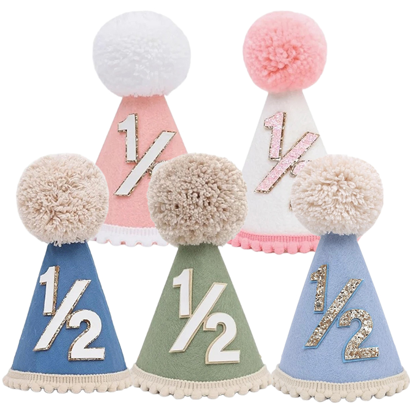Party Hat Cone - 1/2歳の誕生日帽子、ミニコーンハット、生後半年の赤ちゃん、男の子、女の子の誕生日パーティーの飾り、ヘッドバンド、写真撮影用小道具、装飾ツール