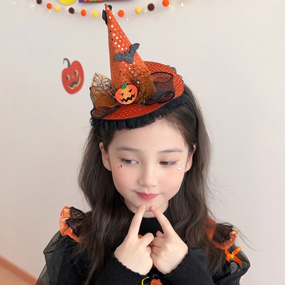 Party Hat Cone - 興味深いスパイダーハロウィンウィッチハットヘッドバンドパンプキンスカルハロウィンパーティーヘアバンドボウゴーストコーンハットヘアフープ写真小道具