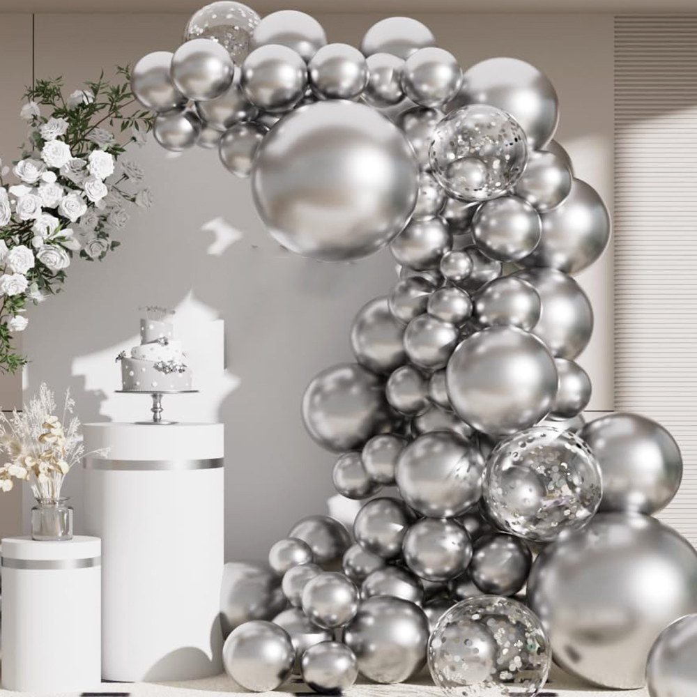 Balloon Arch Kit - 68個入り メタリックシルバーバルーンガーランドアーチキット クロムシルバーコンフェッティラテックスバルーン 卒業式 結婚式 誕生日パーティーデコレーション