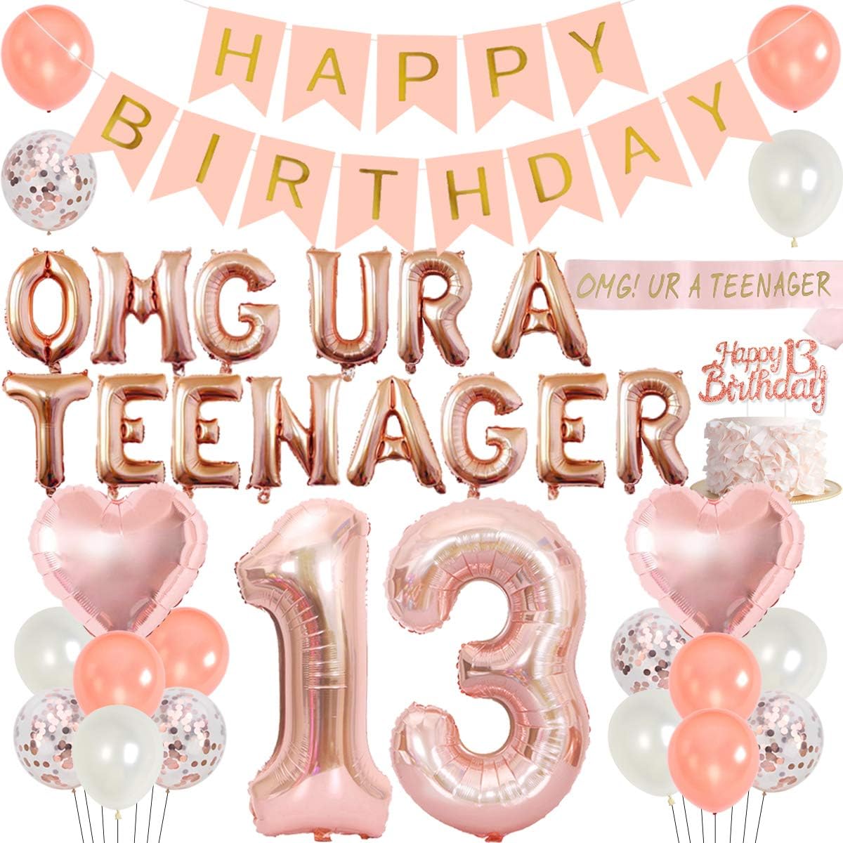 Party Banner Gold - 13歳の誕生日パーティーデコレーション 女の子用 ローズゴールド Omg Ur A