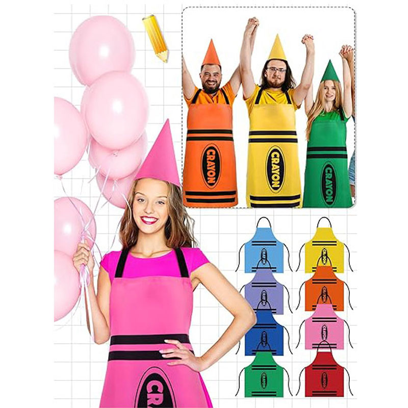 Party Hat Cone - カラフルなクレヨンをテーマにしたノームセット - 子供の誕生日パーティーのコスプレ、仮装、アートクラフト活動用品用のエプロンとコーンハット