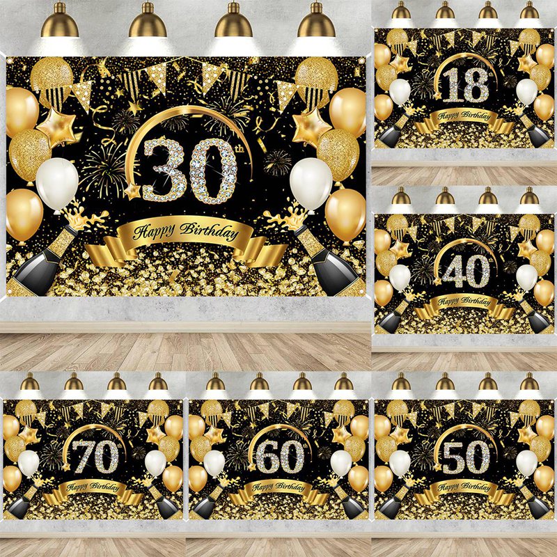 Party Banner Gold - Happy 30th 40th 50th Birthday バナー