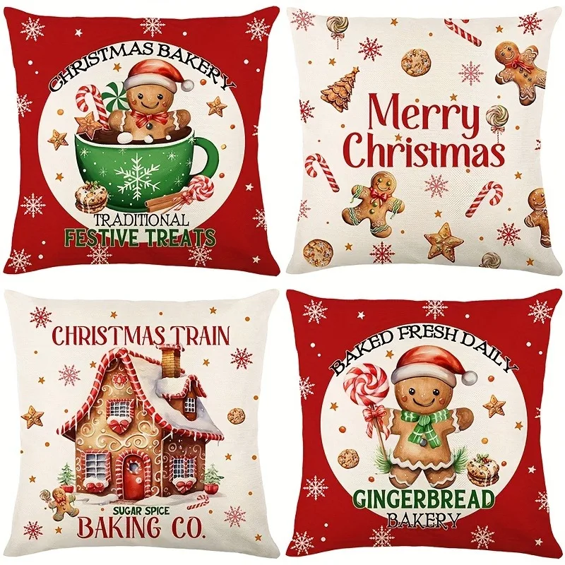 Cotton Candy Cone - クリスマスデコレーション枕カバー,ジンジャーブレッドマン,キャンディー,スティックデザイン,ソファクッションスイート,家の装飾