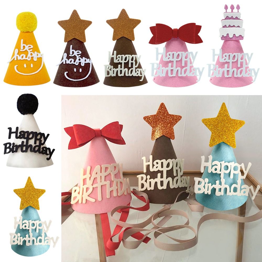 Party Hat Cone - かわいいハッピーバースデーヘッドウェアケーキオーナメント蝶結びコーンヘッドバンド誕生日クラウン帽子パーティー記念品大人子供用パーティーデコレーションキャップ