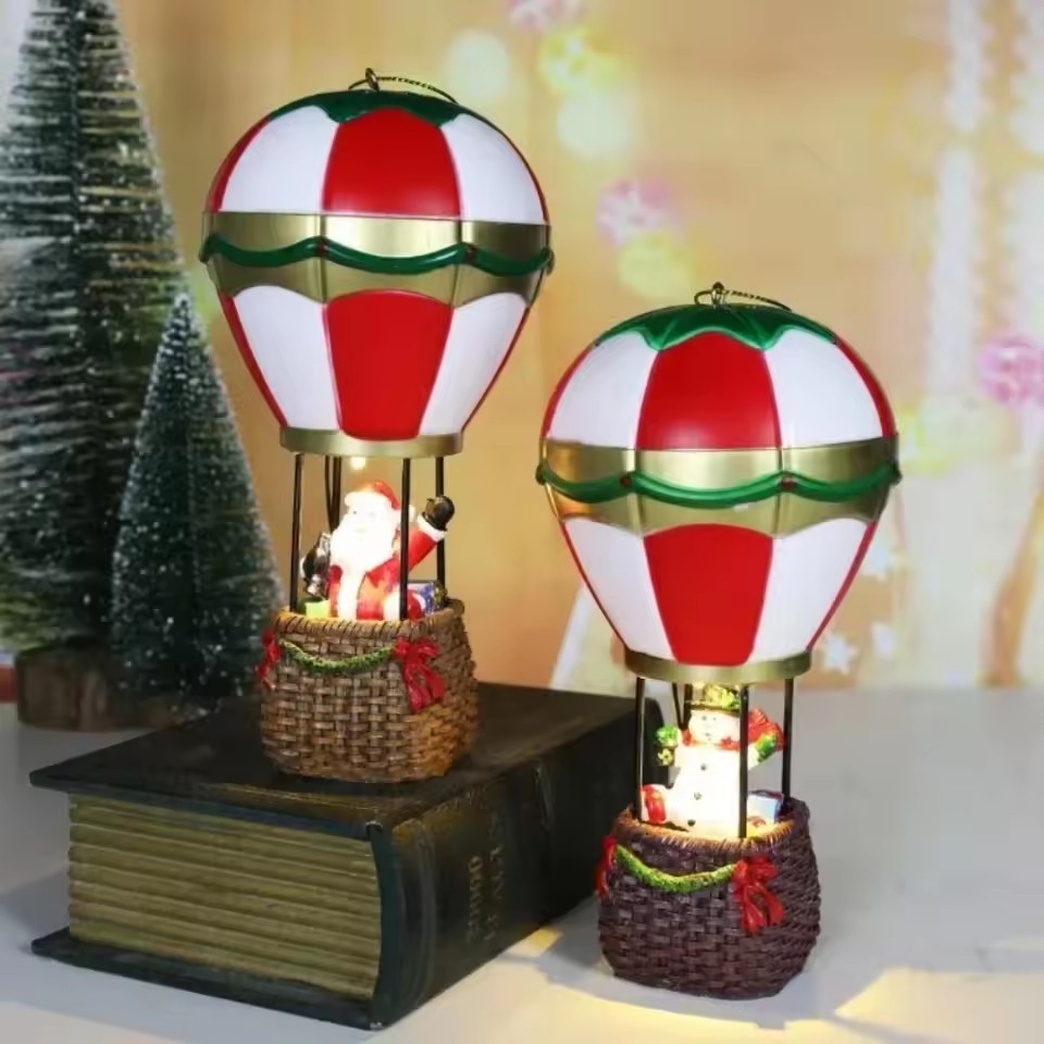 Led Balloon Light - クリスマス光るオーナメント、サンタクロース雪だるま熱気球LEDライト付き、クリスマスツリーオーナメント子供のおもちゃ新年ギフト