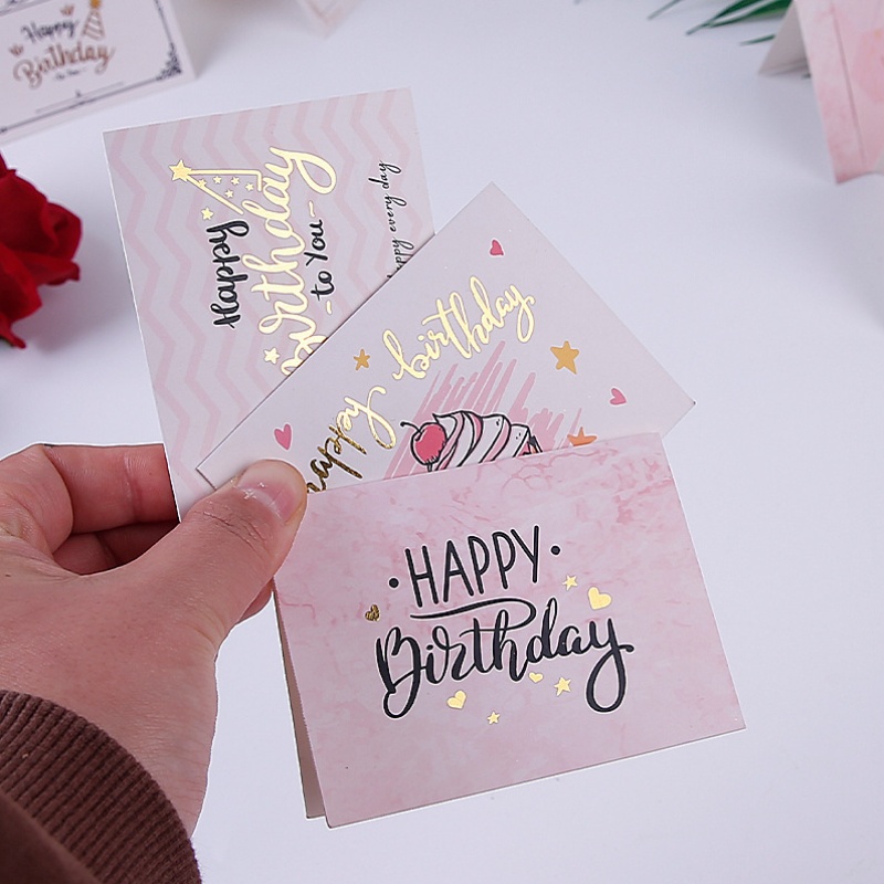 Party Event Supplier - 100枚入り ゴールデンスタンプ入り ハッピーバースデー折りたたみグリーティングカード、花屋、ギフトショップ、ケーキショップ向けの小さなギフトカード カードサプライヤー