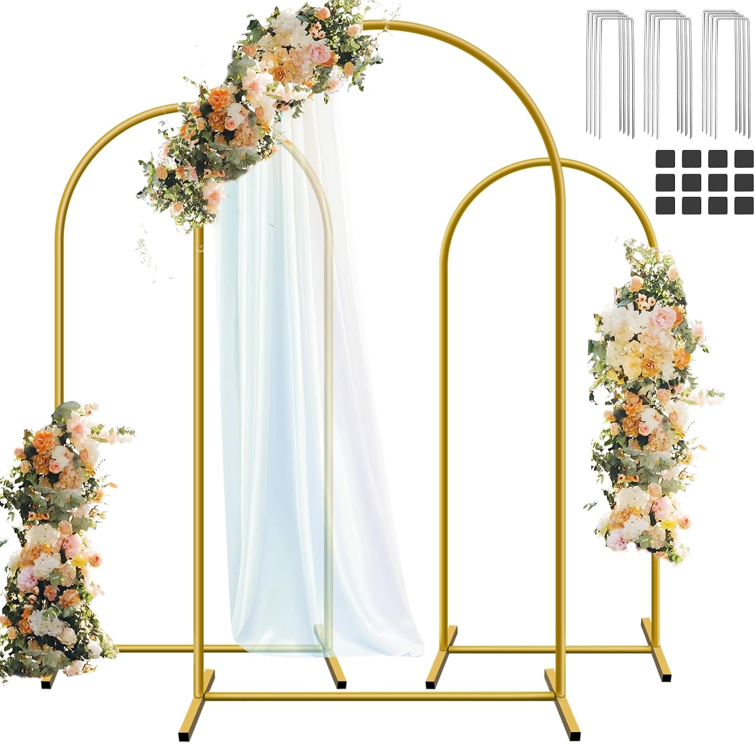 Balloon Arch Kit - ヘムモトップメタルアーチバックドロップスタンド3点セット、6フィート、5フィート、4フィートのパーティーアーチスタンド（結婚式、誕生日、ベビーシャワー、ブライダルシャワー用）-ガーデンデコレーション用バルーンアーチフレーム、ゴールドフローラルアーチ、3個セット