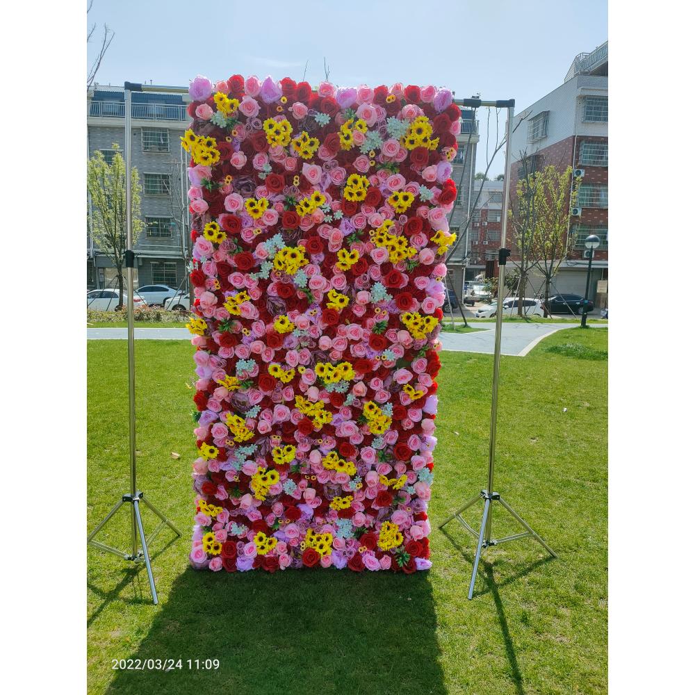 Flower Wall Panel - FSDKXプロミスウェディングイベントセンターピースレッドフラワーウォールパネルバックドロップ人工装飾フラワーウォール