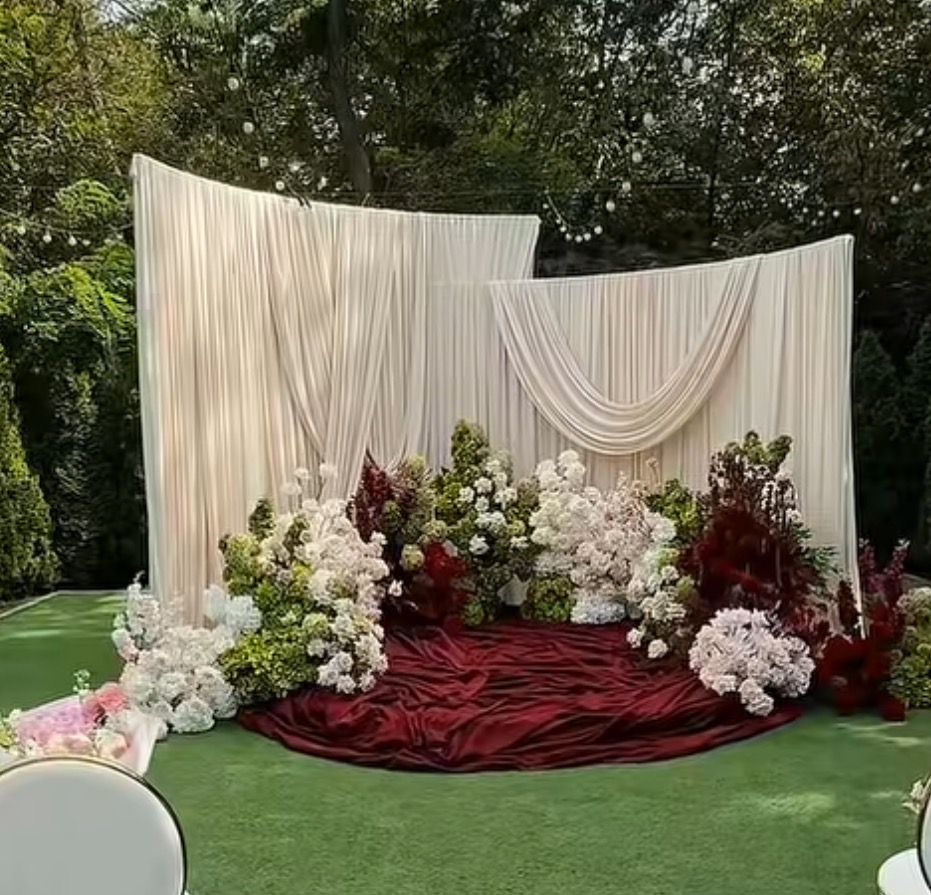 Party Event Supplier - 結婚式のサプライヤー PVC窓型ホワイト PVC背景幕 白色ライトストリップ付き 結婚式イベント用