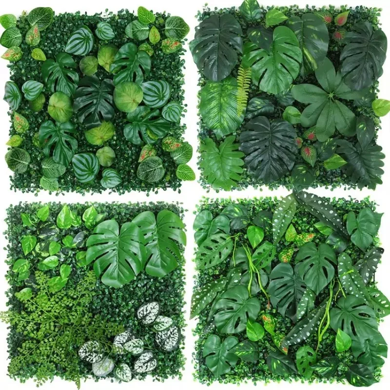Flower Wall Panel - 50x50cm 3D人工植物パネル プラスチック製 屋外用 緑の芝生 DIY