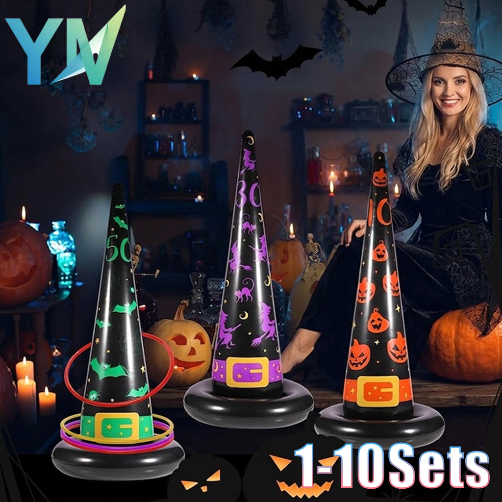 Party Hat Cone - 1-10セット ハロウィン インフレータブルトスリングセット PVC ウィッチハット コーンターゲットゲーム