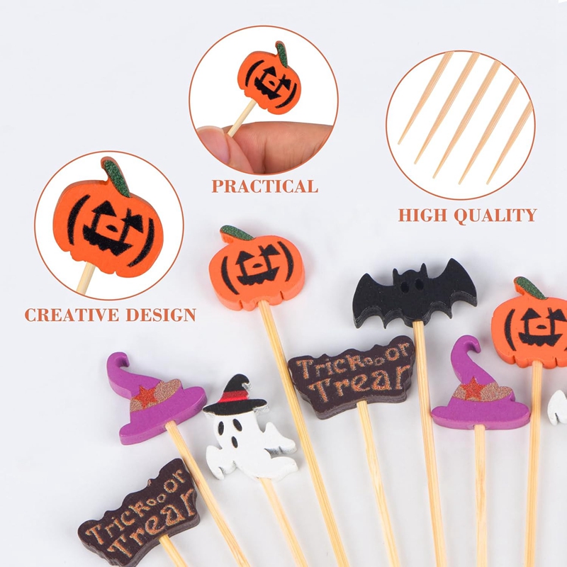 50/100 個ハロウィンパーティーつまようじ使い捨て竹串カ - Centerpiece Stick のレビューと価格