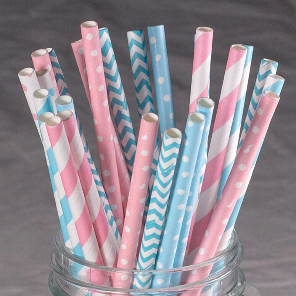 100 個バルクパック紙ストローパターンカラー - 生分解性 - Paper Straw Color のレビューと価格