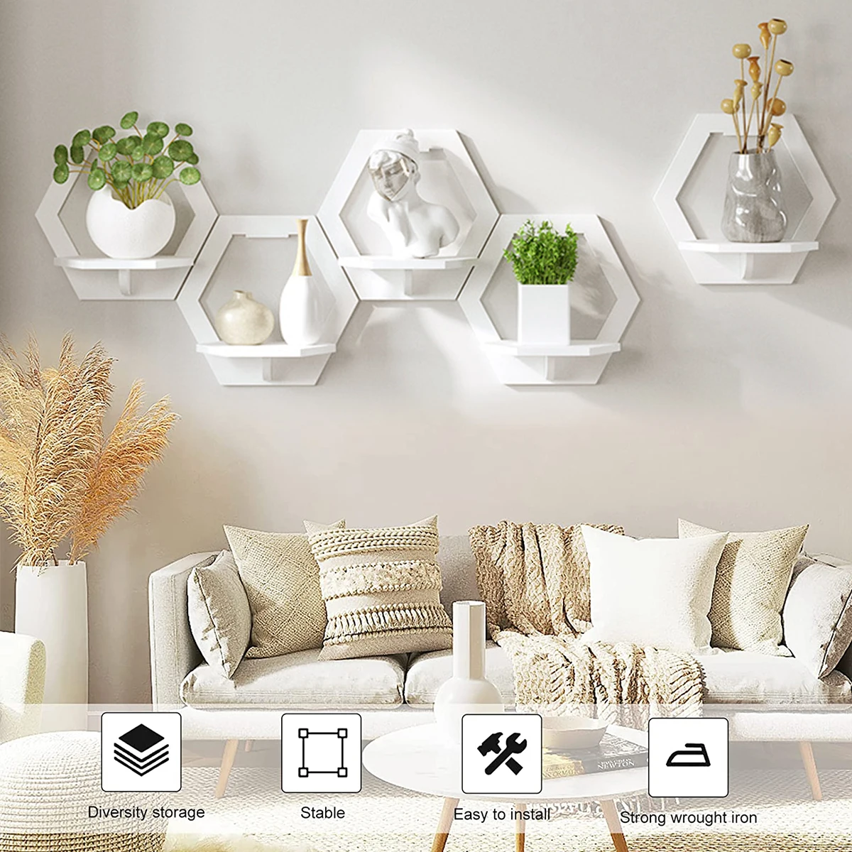 六角形の壁の棚,パンチなし,ベッドサイドテーブル,壁掛けスタ - Flower Wall Panel のレビューと価格