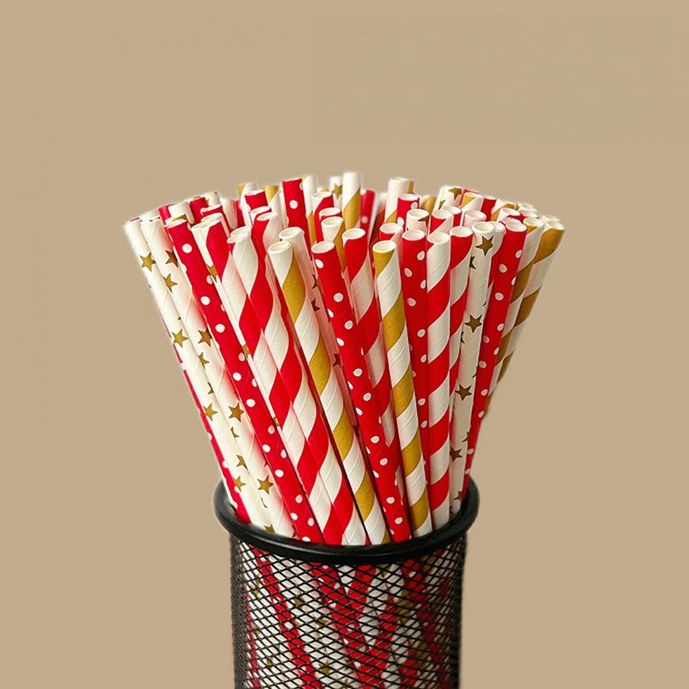 100本 カラフルなストライププリント使い捨てストロー 生分 - Paper Straw Color のレビューと価格