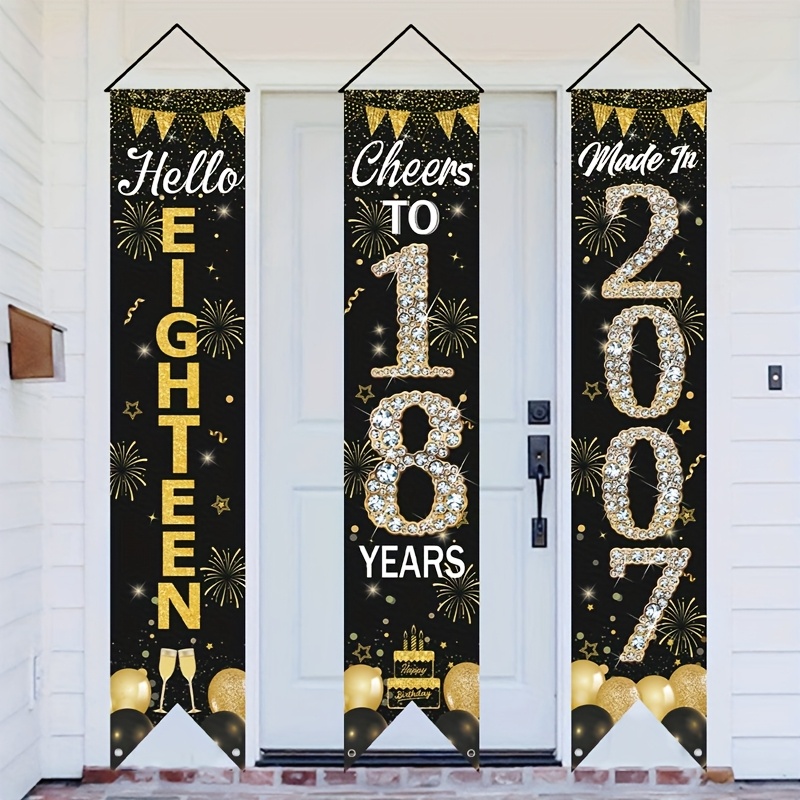 2D 3ピース 18歳の誕生日ドアバナーセット、ブラックゴー - Party Banner Gold のレビューと価格