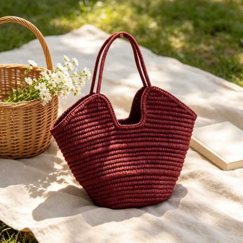フランス風無地ストロー織りトートバッグ手作り紙ロープ編みハン - Paper Straw Color のレビューと価格