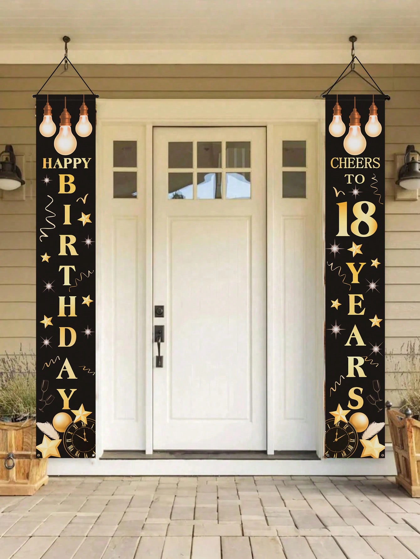 18歳の誕生日お祝いバナー1組、ブラックとゴールドのテーマ、 - Party Banner Gold のレビューと価格