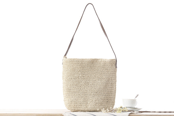 麦わらショルダー織りビーチソリッドカラーペーパーカジュアルサ - Paper Straw Color のレビューと価格