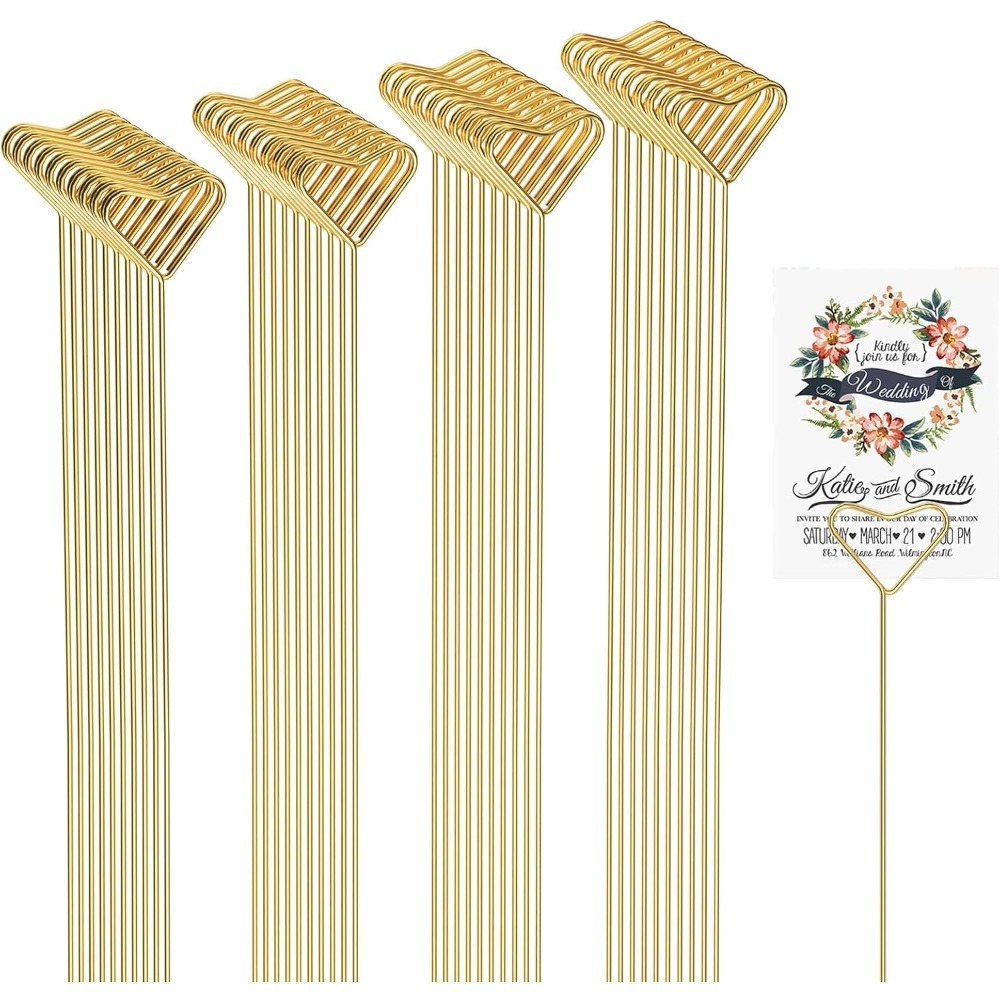 40個のハート型メタルカードホルダーピック、花柄ギフトフォト - Centerpiece Stick のレビューと価格