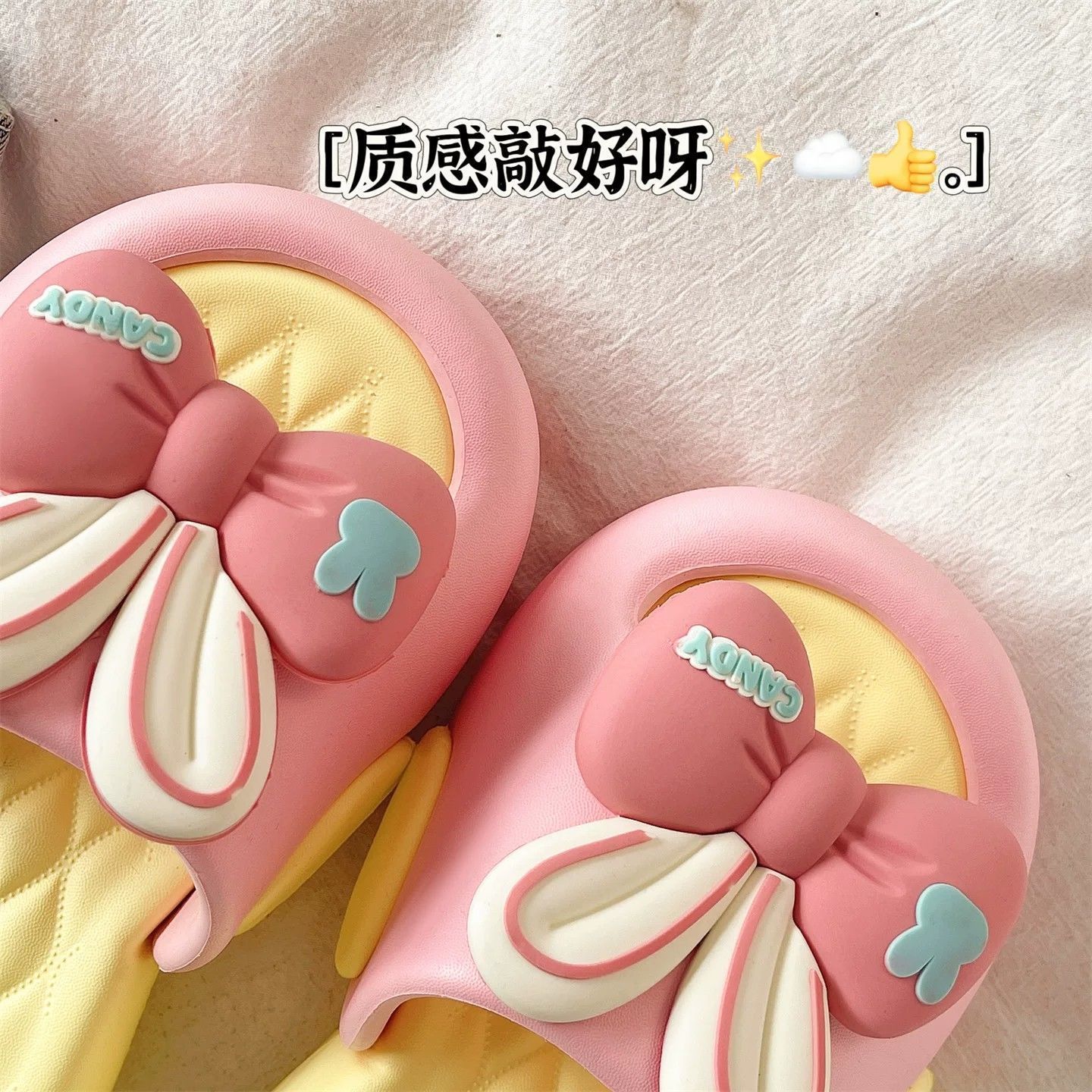 かわいいリボン付きうさぎ耳プラットフォームスリッパ レディー - Cotton Candy Cone のレビューと価格