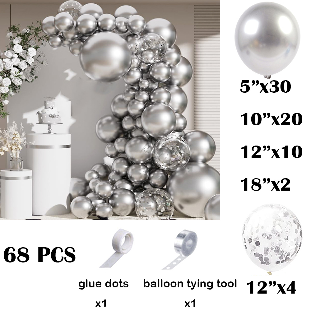 68個入り メタリックシルバーバルーンガーランドアーチキット - Balloon Arch Kit のレビューと価格