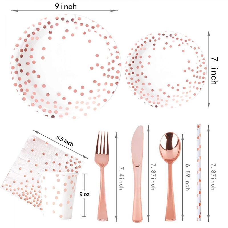ローズゴールドパーティー食器キットテーブルクロスナイフフォー - Paper Straw Color のレビューと価格