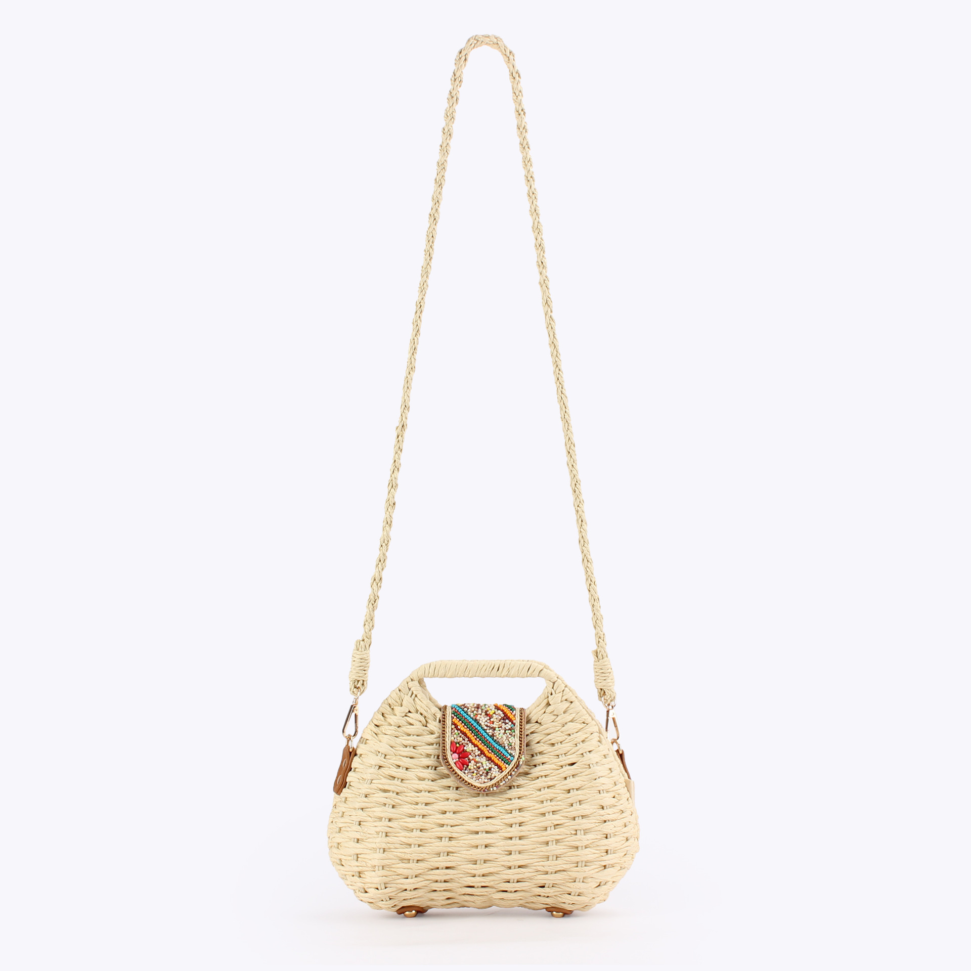カラービーズ女性用ハンドバッグ手作り織りビーチバッグ女性用旅 - Paper Straw Color のレビューと価格