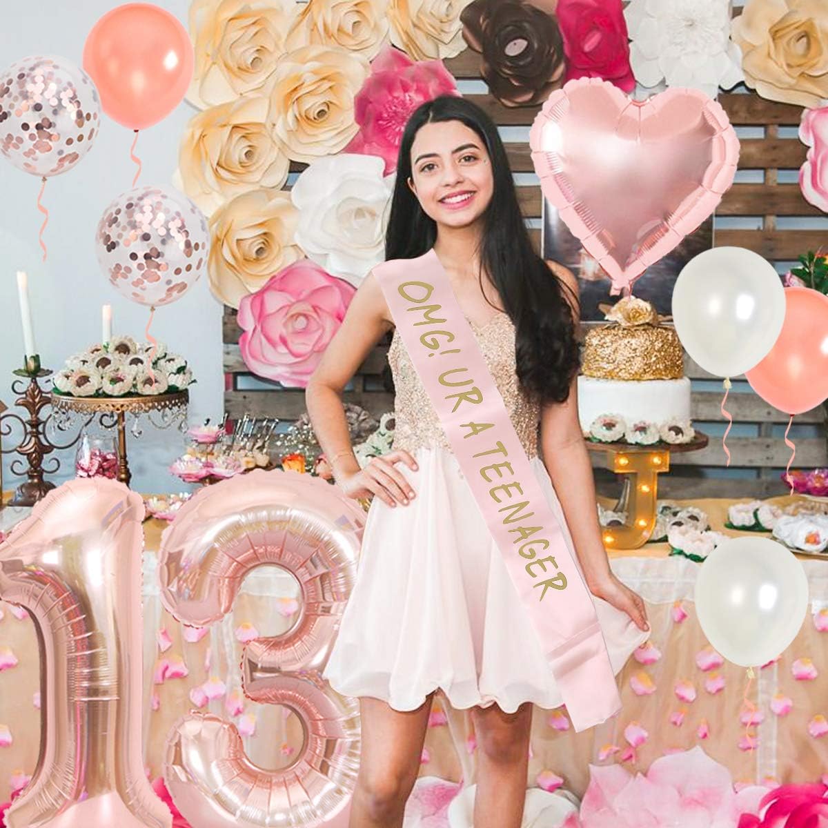 13歳の誕生日パーティーデコレーション 女の子用 ローズゴー - Party Banner Gold のレビューと価格