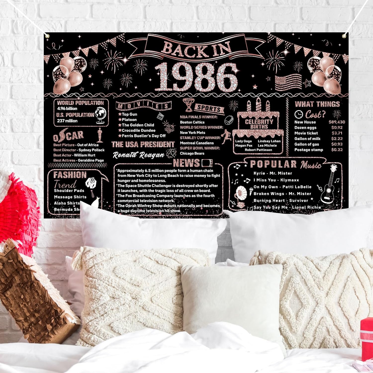 女性のための40歳の誕生日デコレーション、1986年誕生日バ - Party Banner Gold のレビューと価格