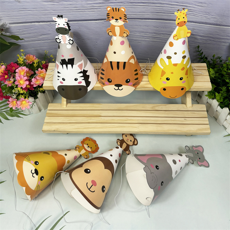 6個入り ジャングルアニマルペーパーハット ゾウ サル キリ - Party Hat Cone のレビューと価格