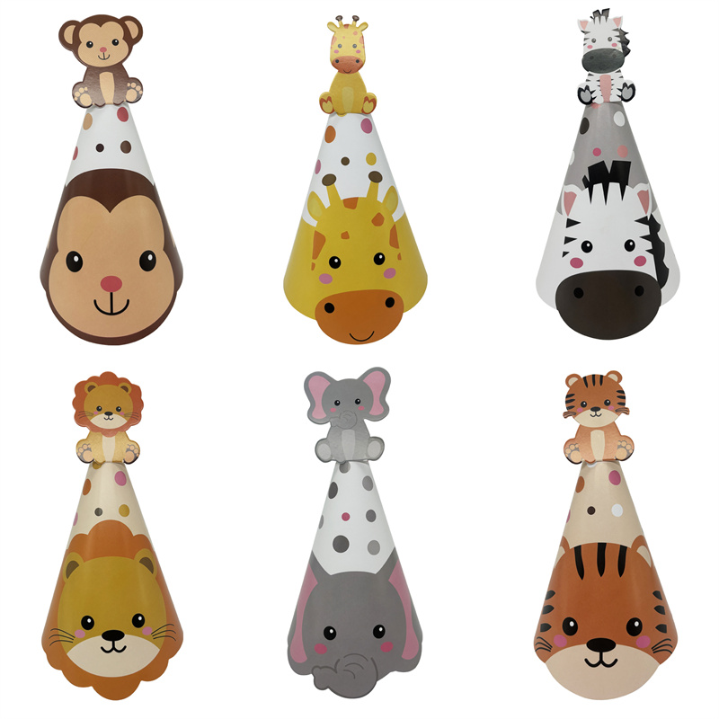 6個入り ジャングルアニマルペーパーハット ゾウ サル キリ - Party Hat Cone のレビューと価格