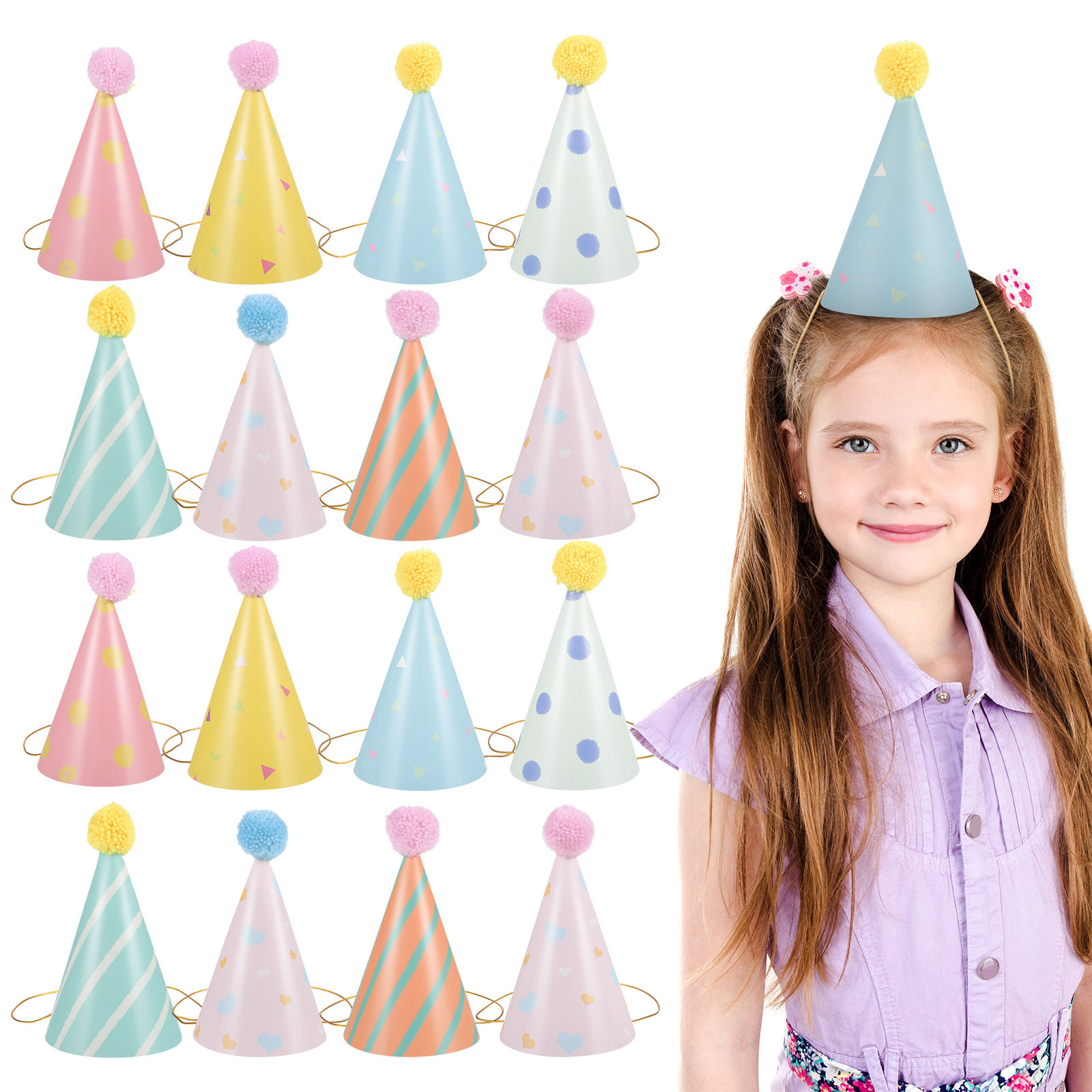 14個入り紙製誕生日帽子 子供用 円錐形パーティーハット ポ - Party Hat Cone のレビューと価格