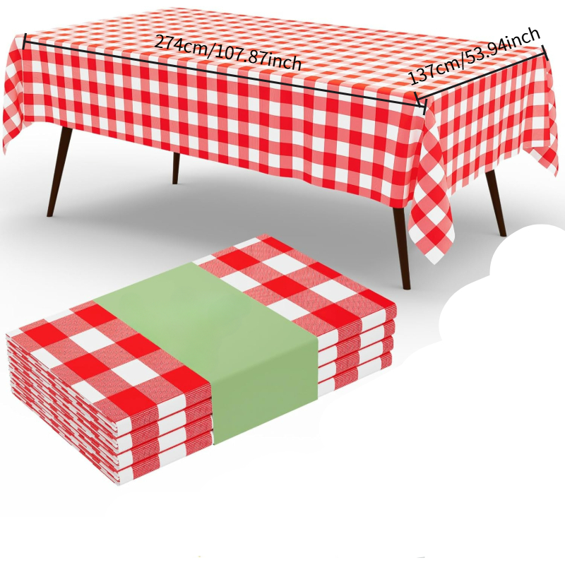 長方形の赤白チェック柄テーブルクロス、防水使い捨て/再利用可 - Table Cloth Disposable のレビューと価格
