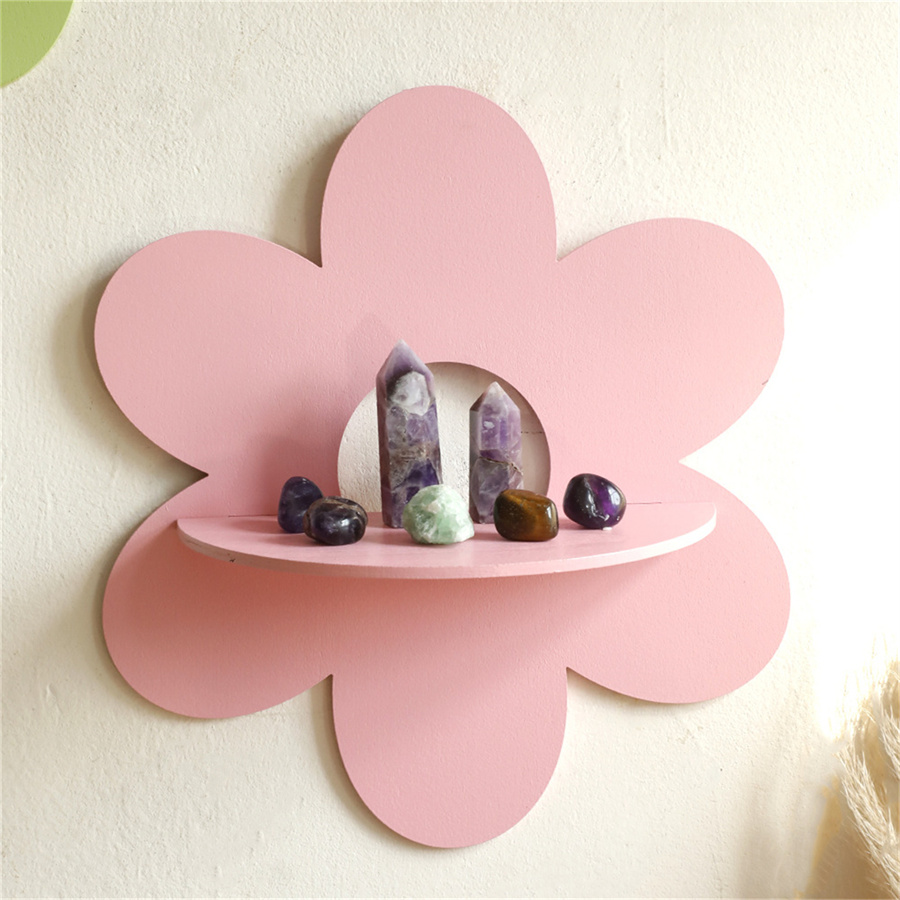 花の形の壁掛け収納ホルダー木製ウォールアート壁飾りフローティ - Flower Wall Panel のレビューと価格