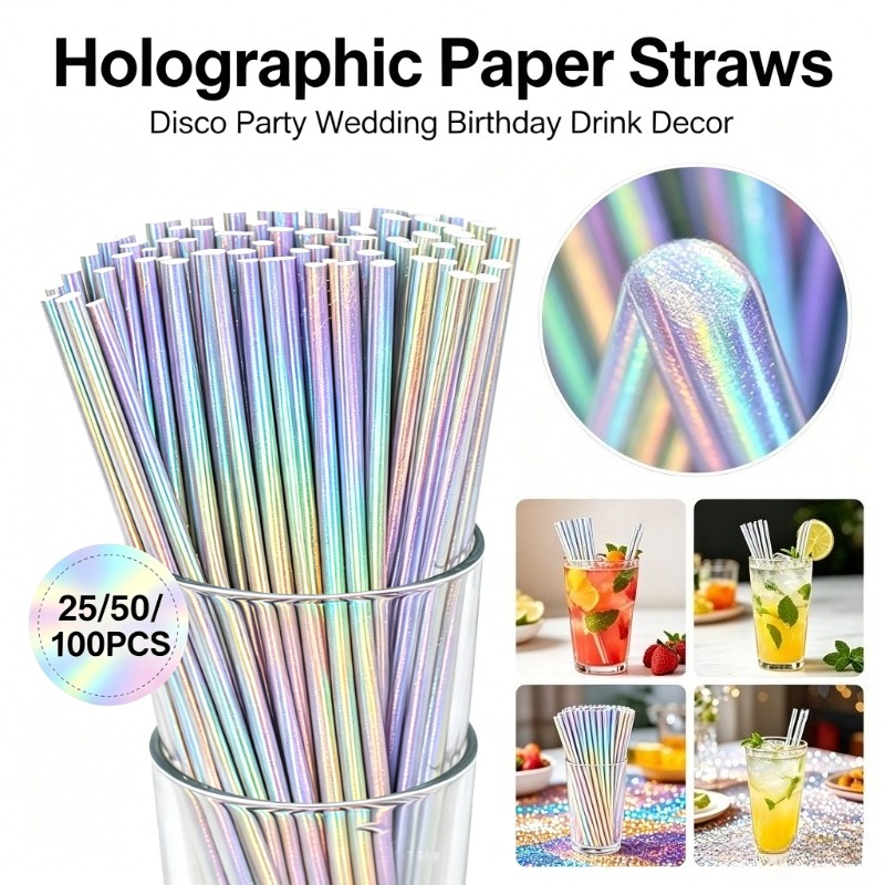 25/50/100 個シルバーレーザー紙ストロー使い捨てスト - Paper Straw Color のレビューと価格