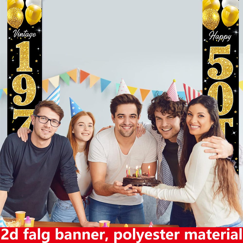 2Dフラットバナー、2枚組誕生日バナー、ポリエステル素材、7 - Party Banner Gold のレビューと価格
