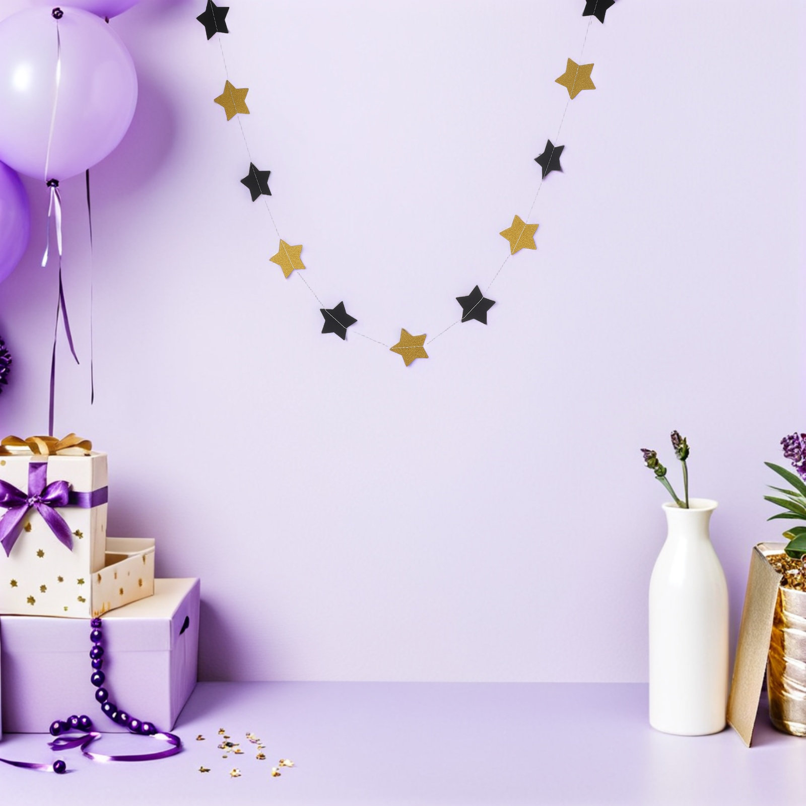2 個のゴールドスターガーランドバナー両面グリッターパーティ - Party Banner Gold のレビューと価格