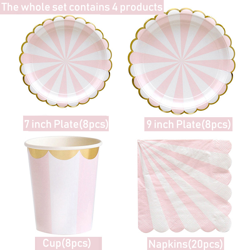 ピンクとブルーの使い捨てのピンクの縞模様の食器,ナプキン,カ - Paper Straw Color のレビューと価格