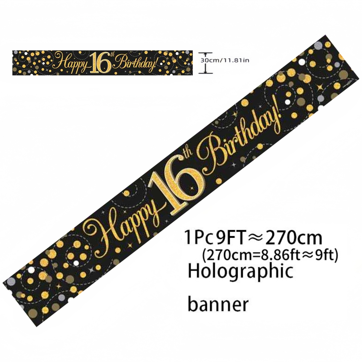 ブラックゴールドホログラフィック誕生日バナー 9フィート グ - Party Banner Gold のレビューと価格