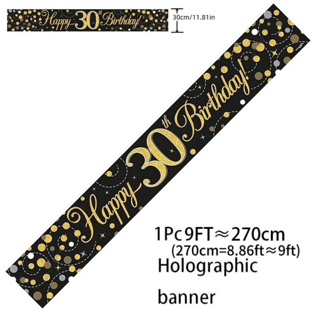 ブラックゴールドホログラフィック誕生日バナー 9フィート グ - Party Banner Gold のレビューと価格